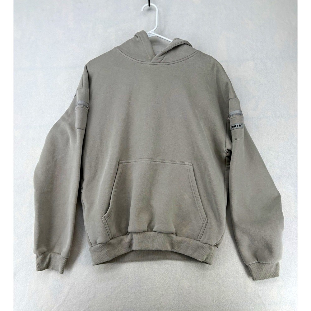 COMFRT Mens Oversized Fleece Pullover Hoodie Gray Cotton Poly Logo Pockets M